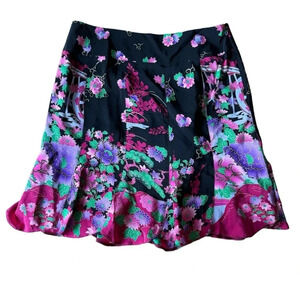 Nanette Lepore Size 4 Bright Pink Purple Black Silk Mini Skirt Side Zip